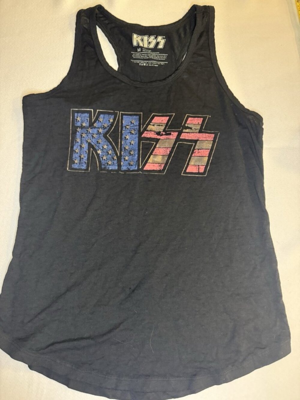 KISS Sleeveless Tank Top Dark Gray with USA Coloring Red White Blue Size M